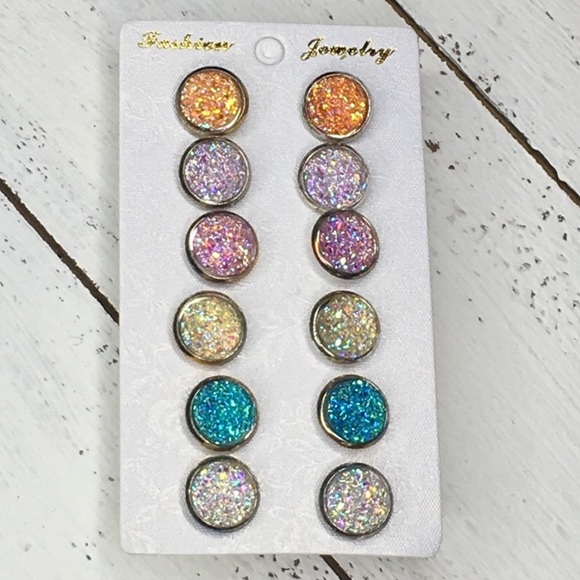 Jewelry - 6 pr. Drusy Quartz (acrylic) earrings